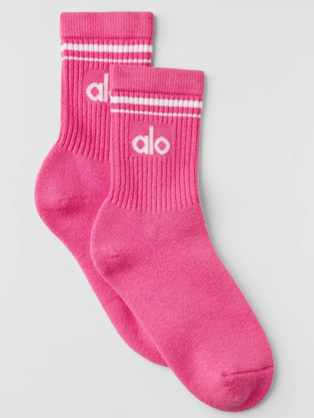 ALO Yoga Kids Pink Crew Socks with White Logo Stripes